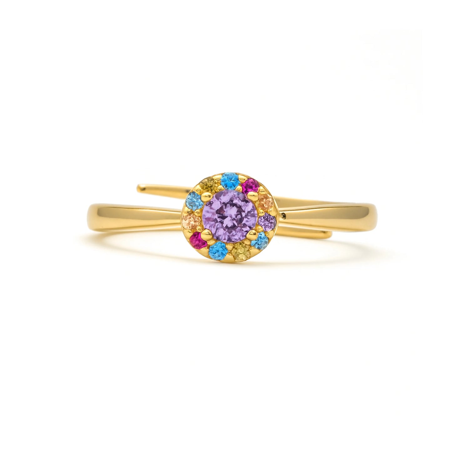 Anillo de Plata de Ley 925 y Circonita Multicolor acabado en oro amarillo 18k - Aldra