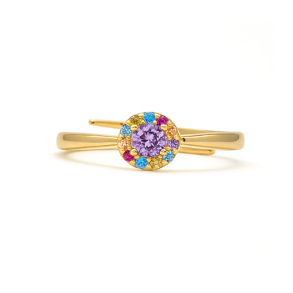 Anillo de Plata de Ley 925 y Circonita Multicolor acabado en oro amarillo 18k - Aldra