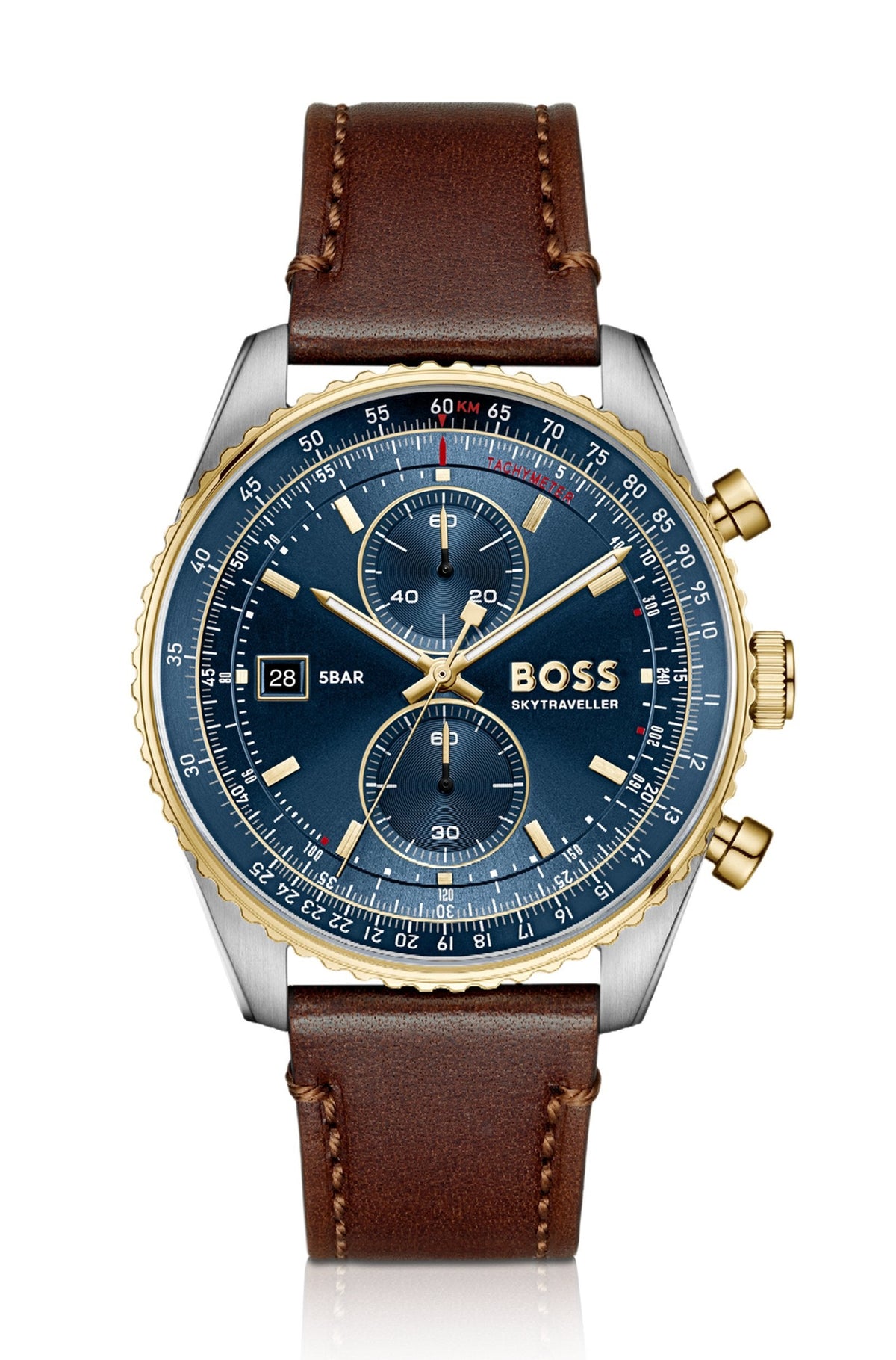 Reloj BOSS Skytraveller Pro 1514346, vista frontal sobre fondo blanco