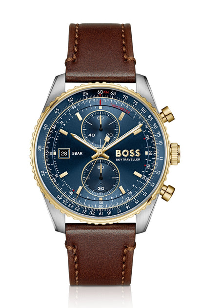 Reloj BOSS Skytraveller Pro 1514346, vista frontal sobre fondo blanco