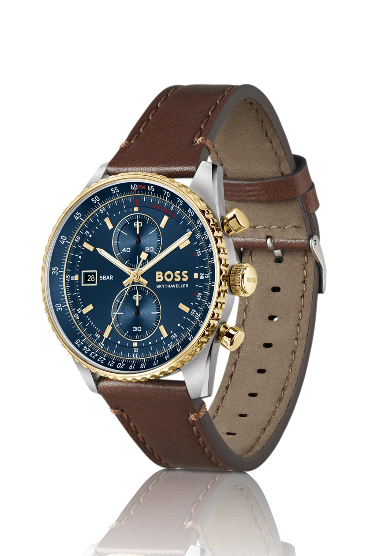 Reloj BOSS Skytraveller Pro 1514346, vista en perspectiva sobre fondo blanco