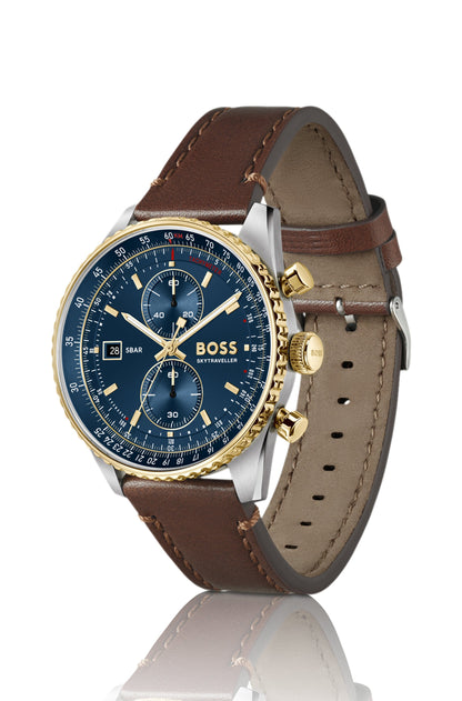 Reloj BOSS Skytraveller Pro 1514346, vista en perspectiva sobre fondo blanco