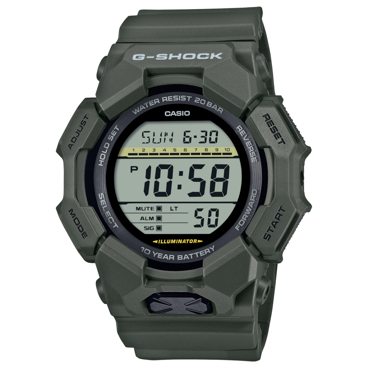 Casio G-SHOCK GD-010-3ER verde, vista frontal