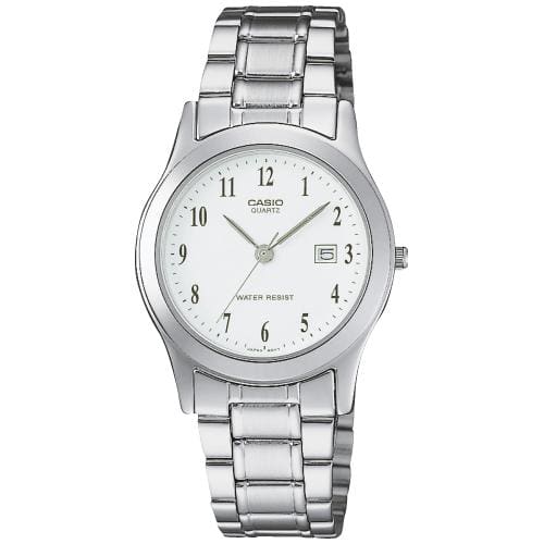 Reloj Casio LTP-1141PA-7BEG, vista frontal con fondo blanco