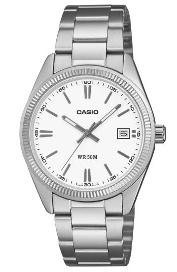 Casio UTP-1302PD-7AVEF, esfera blanca, vista frontal con fondo blanco
