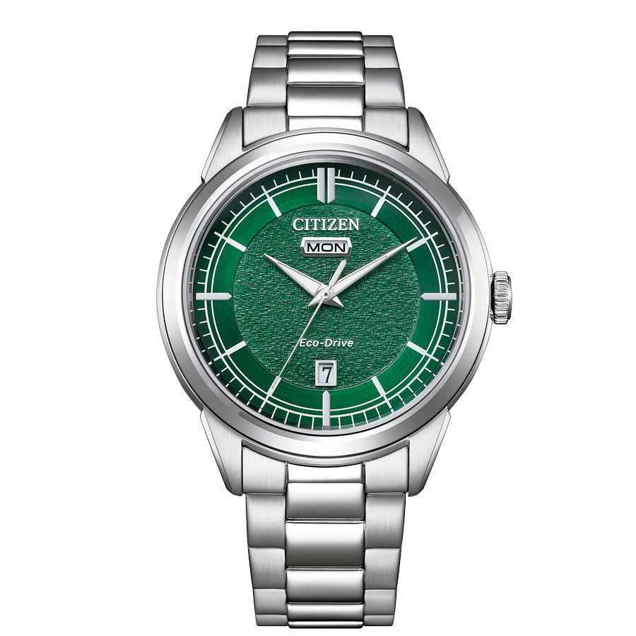 Reloj Citizen Elegant Eco-Drive AW0151-85X de acero con esfera verde, vista frontal