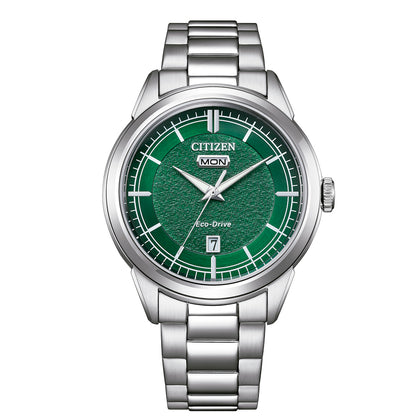 Reloj Citizen Elegant Eco-Drive AW0151-85X de acero con esfera verde, vista frontal