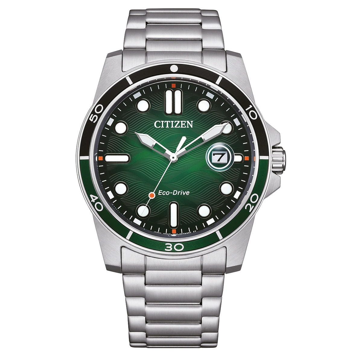 Reloj Citizen Marine 1810 Eco-Drive AW1811-82X de acero con esfera verde, vista frontal