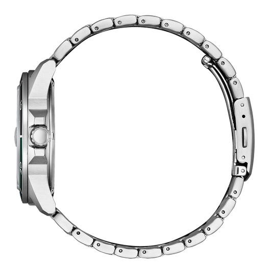 Reloj Citizen Marine 1810 Eco-Drive AW1811-82X de acero con esfera verde, vista lateral
