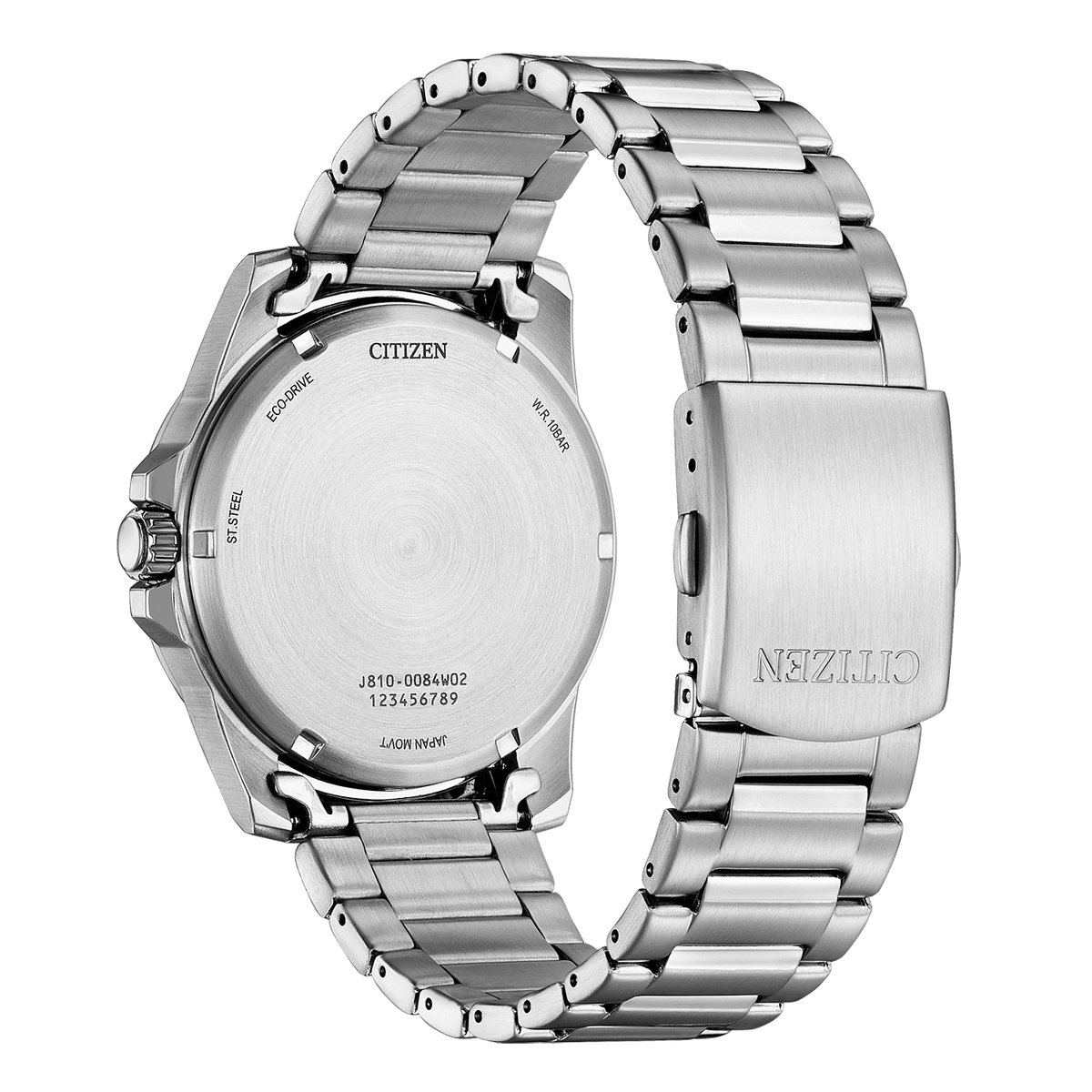 Reloj Citizen Marine 1810 Eco-Drive AW1811-82X de acero con esfera verde, vista trasera