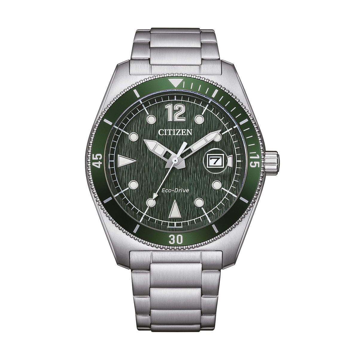 Citizen Marine 188 Eco-Drive AW1880-55X de acero con esfera verde, vista frontal