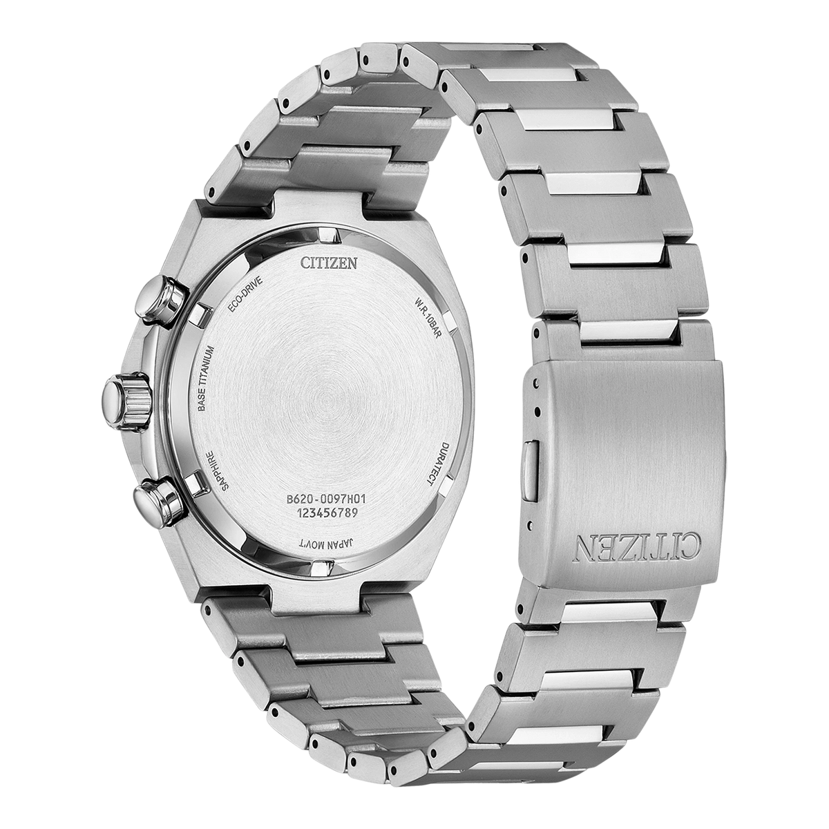 Citizen Zenshin Chrono Super Titanium Eco-Drive CA4610-85L con esfera azul, vista trasera