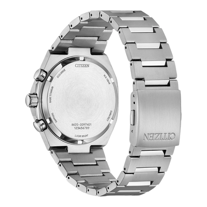 Citizen Zenshin Chrono Super Titanium Eco-Drive CA4610-85L con esfera azul, vista trasera