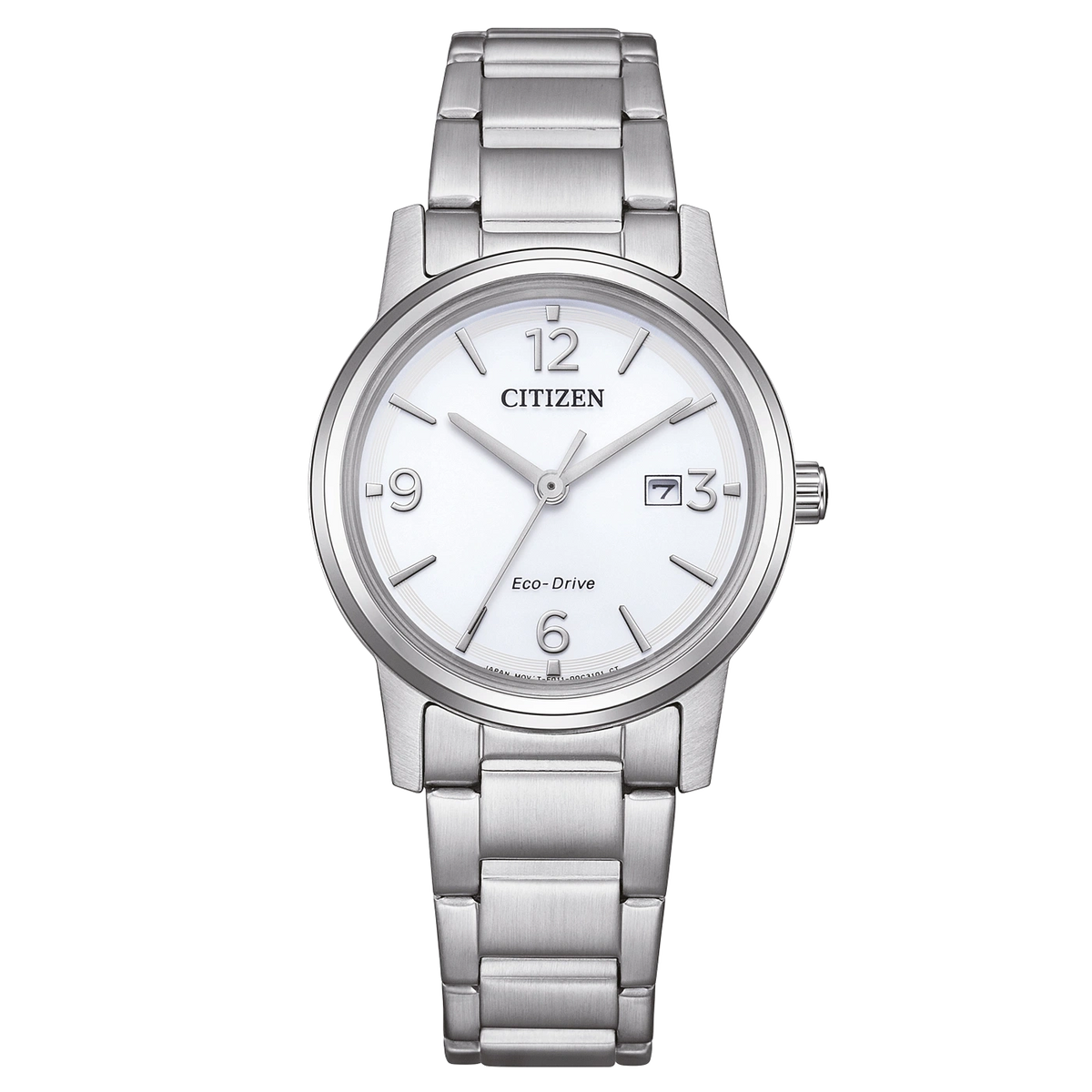 Reloj de mujer Citizen Eco-Drive Pair EW2720-57A de acero con esfera blanca, vista frontal