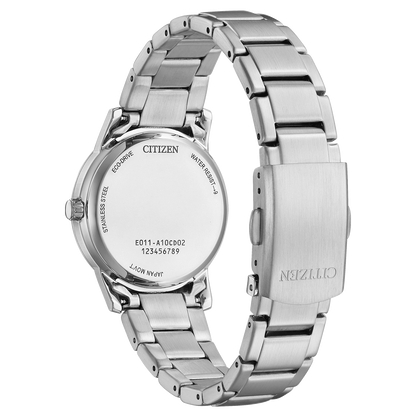 Reloj de mujer Citizen Eco-Drive Pair EW2720-57A de acero con esfera blanca, vista trasera