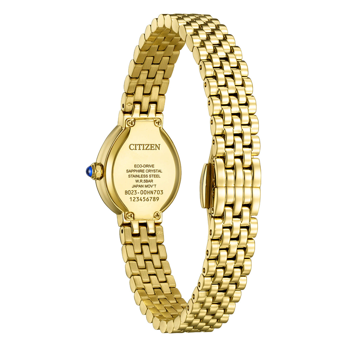 Reloj Citizen EX1552-59A de acero dorado, vista lateral de caja y brazalete