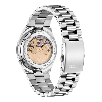 Reloj Citizen Tsuyosa NJ0151-88X de acero con esfera verde turquesa, vista trasera del movimiento