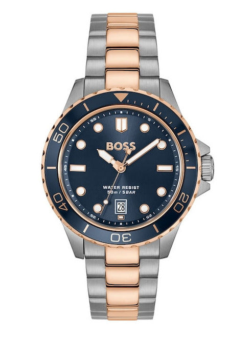 Reloj Hugo Boss Troper, hombre moderno con diseño deportivo y elegante, caja y brazalete de acero inoxidable.