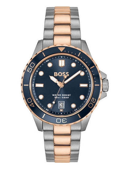 Reloj Hugo Boss Troper, hombre moderno con diseño deportivo y elegante, caja y brazalete de acero inoxidable.