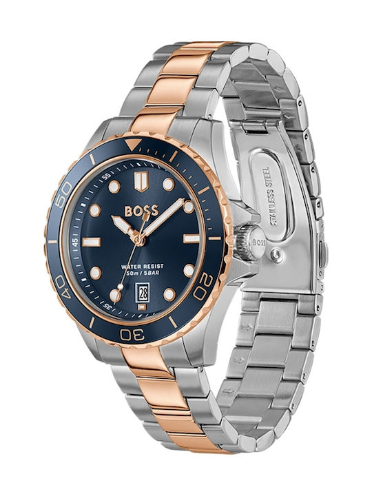 Reloj Hugo Boss Troper para hombre con diseño deportivo y elegante, caja de acero inoxidable y brazalete bicolor.