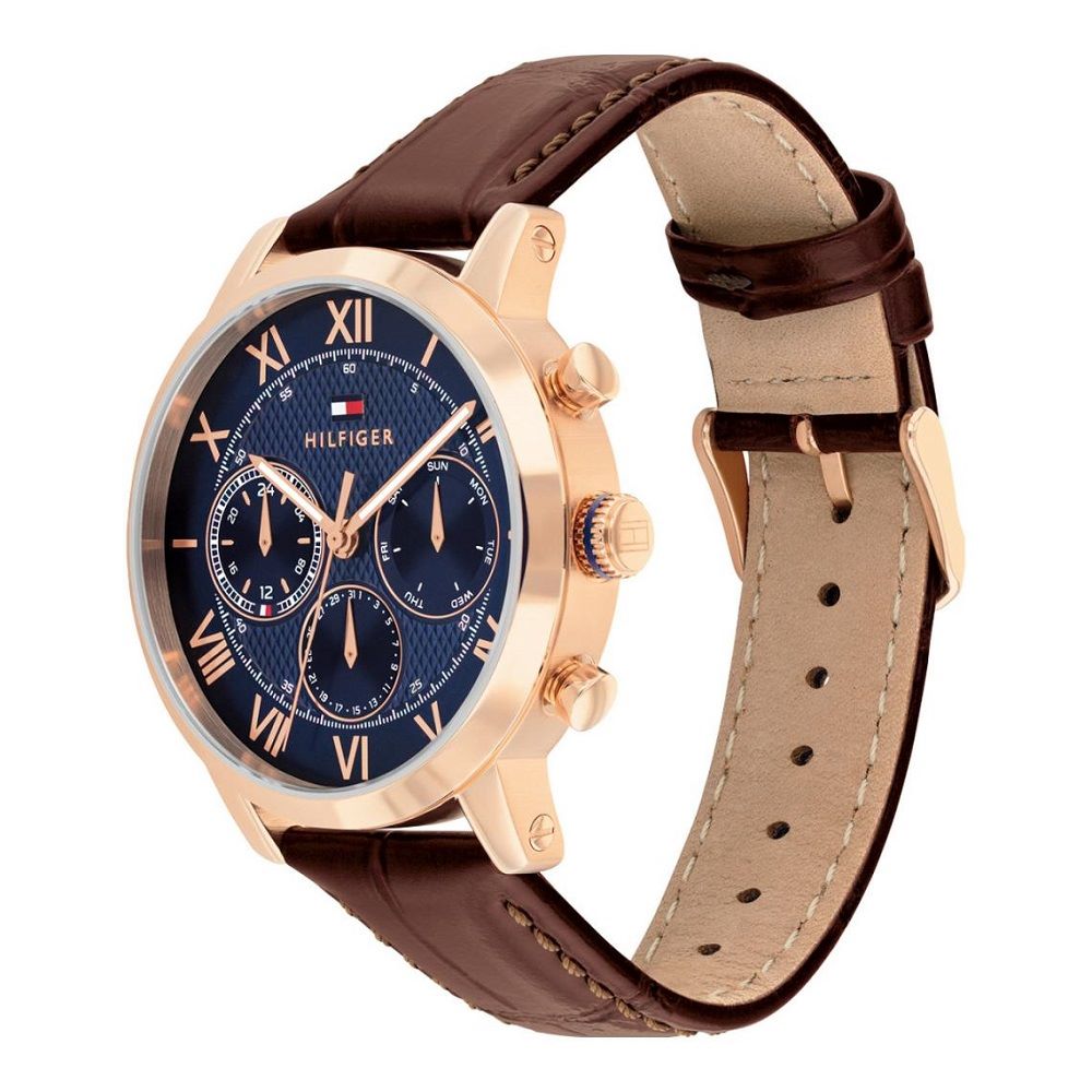 Esfera azul del reloj Tommy Hilfiger TH-Oxford con números romanos y agujas rosadas