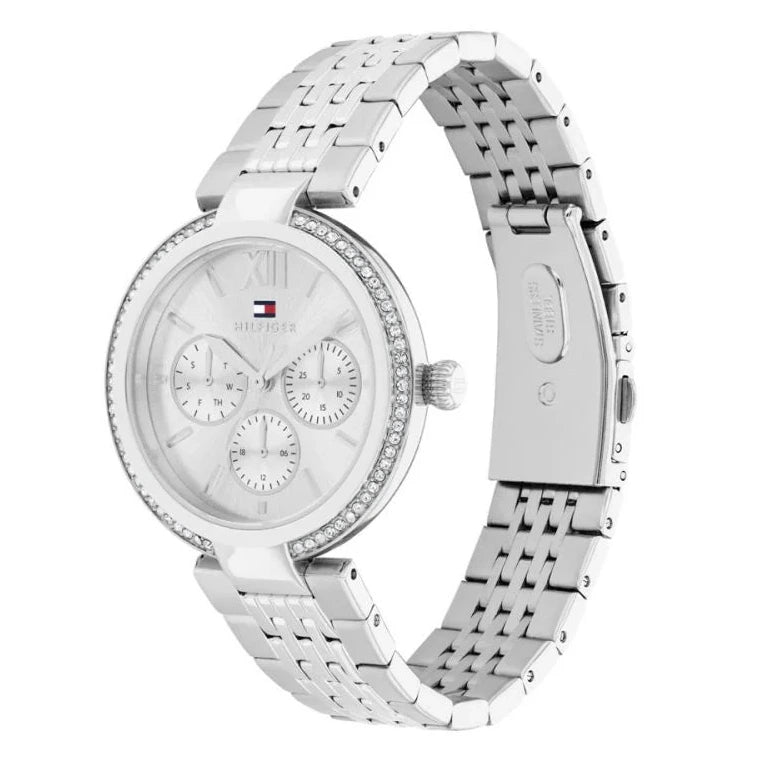 Reloj Tommy Hilfiger multifunción para mujer con caja de acero inoxidable de 36 mm y esfera blanca