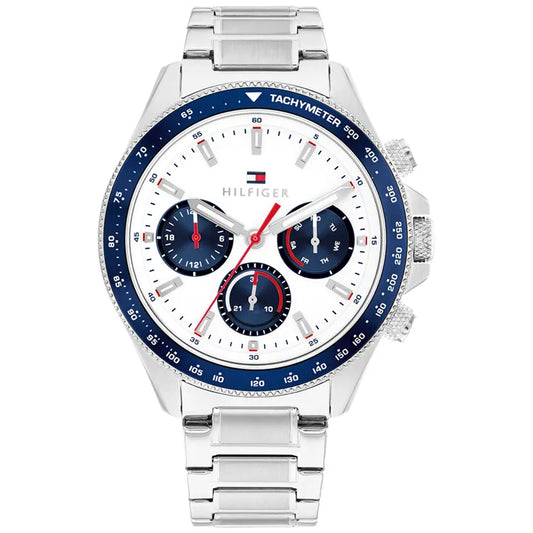 Esfera blanca del reloj Tommy Hilfiger Clark con agujas luminiscentes y calendario