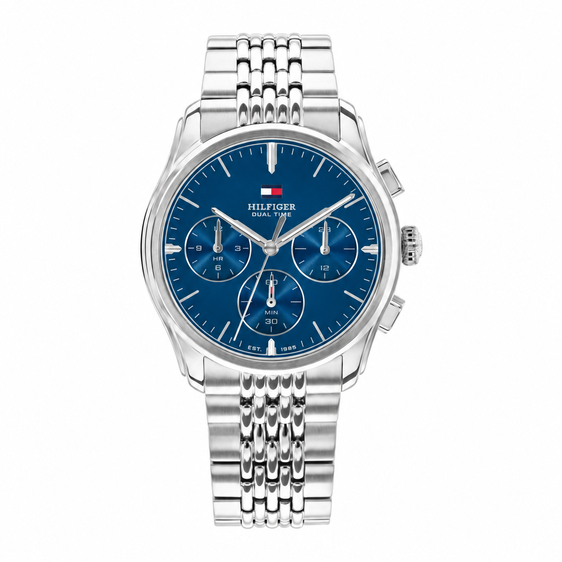 Tommy Hilfiger The Empire 1710811 de acero y esfera azul, fondo blanco, vista frontal