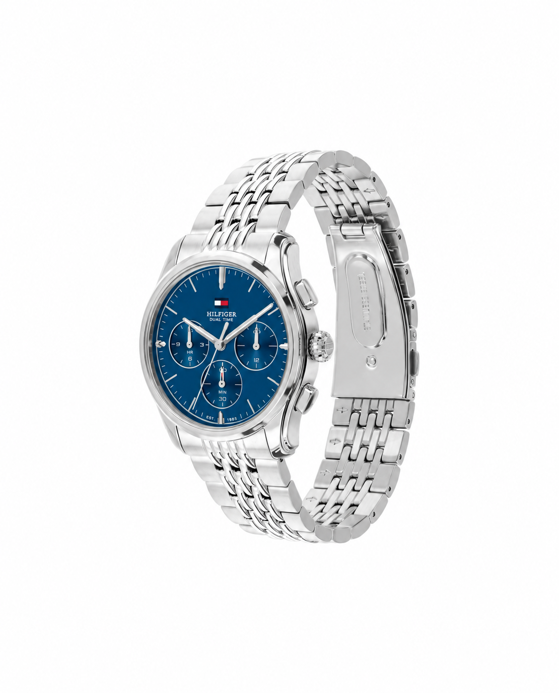 Tommy Hilfiger The Empire 1710811 de acero y esfera azul, fondo blanco, vista en perspectiva