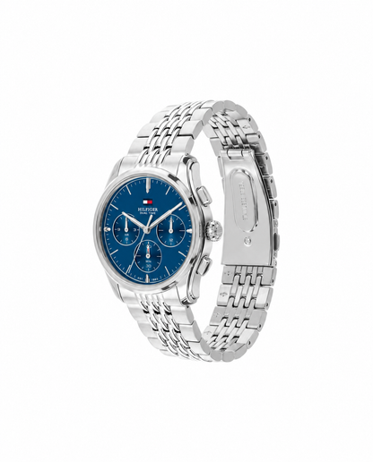 Tommy Hilfiger The Empire 1710811 de acero y esfera azul, fondo blanco, vista en perspectiva