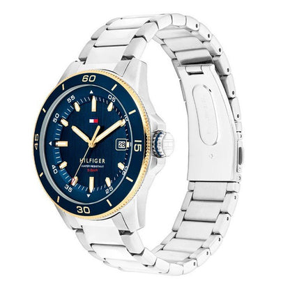 Reloj Tommy Hilfiger para hombre con caja redonda de acero inoxidable de 43 mm y bisel azul marino
